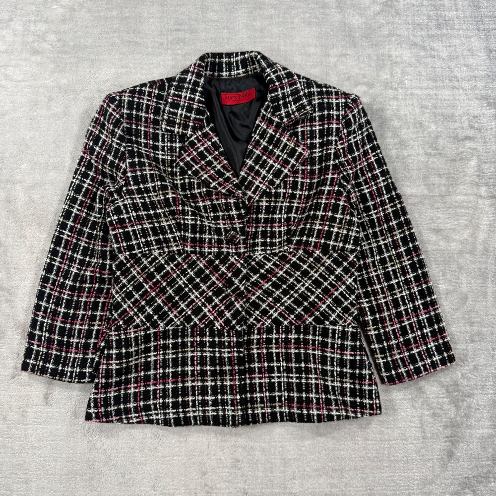 Alyn Paige Blazer Women Medium Black Plaid Tweed Structured Career Y2K Gothic